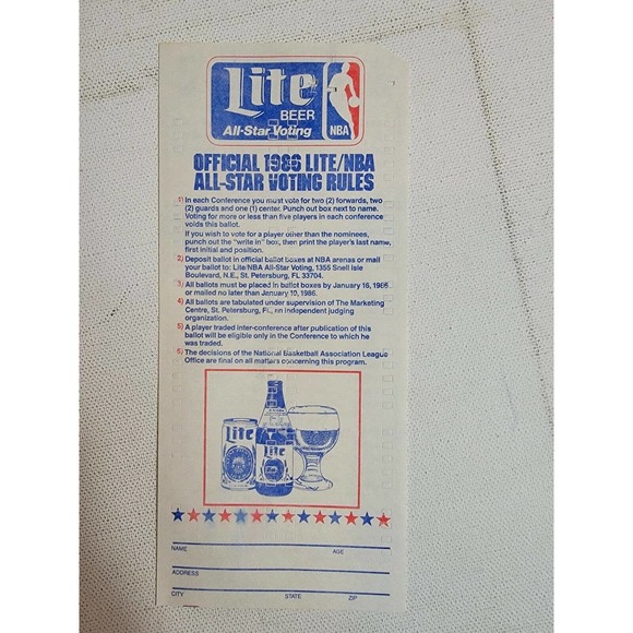 Vintage 1986 NBA All Star Voting Ballot Jordan Bird Barkley Magic Dr. J Kareem - Picture 2 of 2